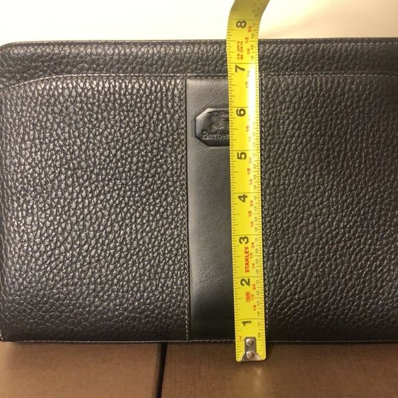 BURBERRYS Black Tumbled Leather Clutch Wristlet With Nova Check Plaid Lining - Picture 9 of 17